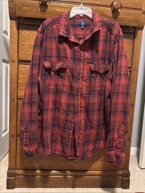 George Button-Down Shirt Flannel Shirt Red and Blue Plaid Mens Size XXL